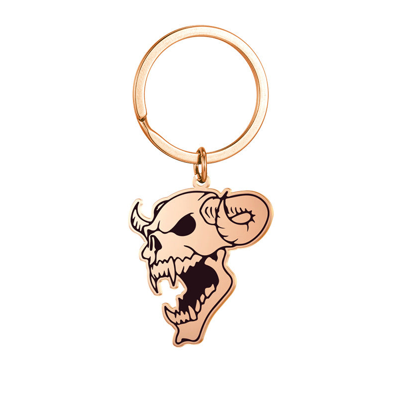 Wholesale Halloween Stainless Steel Skull Bull Head Keychain